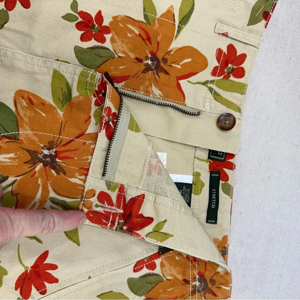 Eddie Bauer Stretch Floral Mini Skirt - Cream, Orange, and Green - Size 4P NWOT